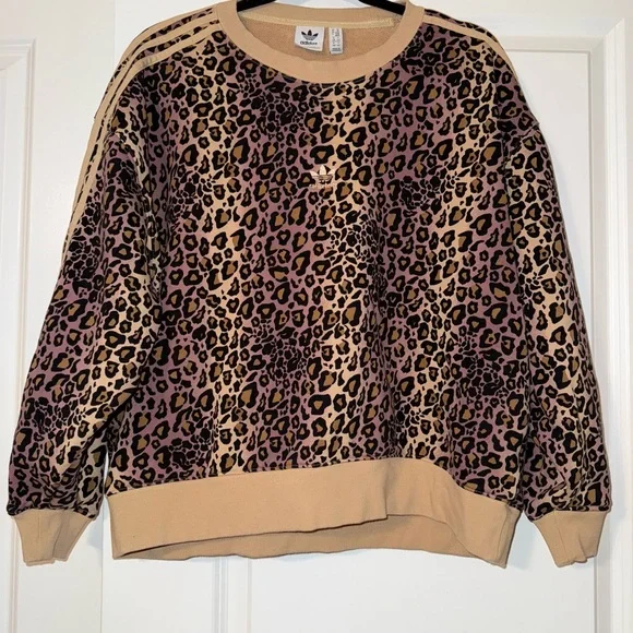 Adidas Women's Leopard Print Sweater - Brown and Purple - Picture 1 of 8
